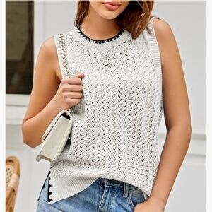 Anna & Ava Sleeveless Crochet Knit Women's Vest with Block Stitching Size S/M